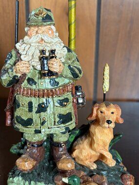 Santa Huntsman Figurine Camoflauge Gear Man w/ Duck and Dog - Cabin Decor